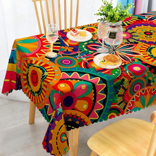 Tischdecke Rechteckig Wetterfest Abwaschbar - Polyester Boho Mandala Muster - Outdoor Tischdecke für Garten Küche Esszimmer Balkon - für 6-8 Personen - Wasserdicht & Langanhaltend - 140x240 cm