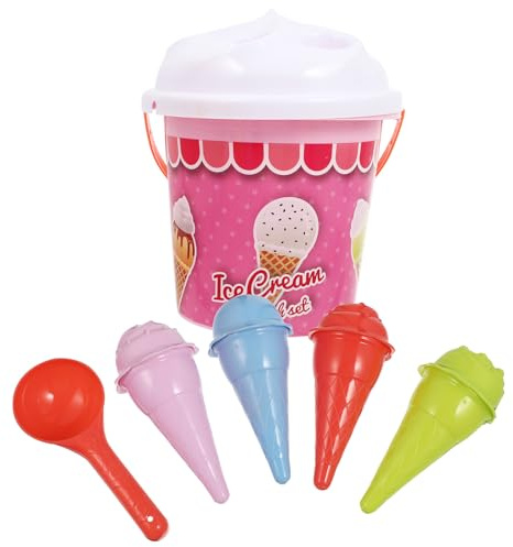 Veemoon Plage pour Garçon et Filles Seau à Glace Rouge en Plastique Ensemble de Jeux de Sable pour Garçon et Filles Outils de Dragage pour Plage Parc et Extérieur Kit Couleur Aléatoire