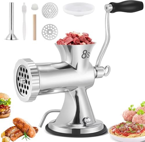 Picadora manual de carne: picadora manual resistente con placas de molienda, piezas aptas para lavavajillas, ideal para salchichas, carne picada fresca y comida para mascotas