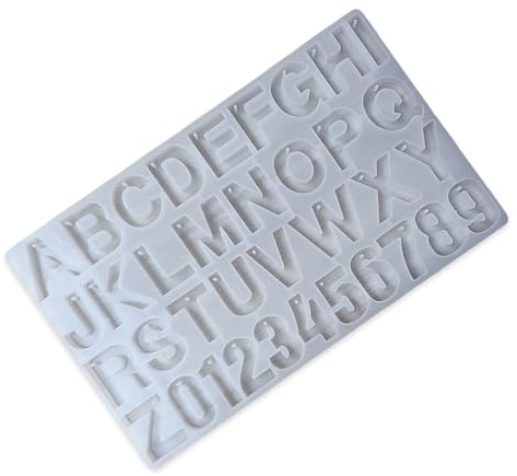 PYRUVAE Stampo in Silicone per Resina Epossidica, Alfabeto e Numeri con Fori per Portachiavi Fai da Te, Stampo Lettere Grandi per Creazione Gioielli e Artigianato, 28x16x1cm