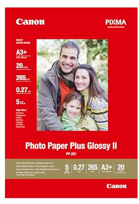 Canon 2311B021 Fotopapier PP 201 glänzend Din für Tintenstrahldrucker, Pixma Drucker, Schwarz, Weiß, A3+, 20 Blatt (275 g/qm)