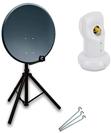 Premium X Mobile Camping Satelliten-Komplettanlage 45cm Satellitenschüssel SAT Single LNB Dreibein-Stativ inkl. Stahl-Heringe