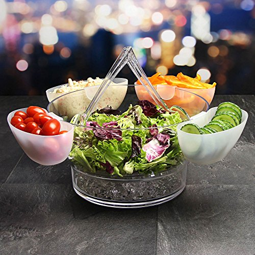dine@drinkstuff On Ice Acrylic Salad Bowl with 4 Side Dishes and Salad Servers