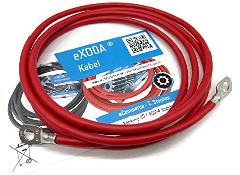 Exoda Batteriekabel 10 mm² 200cm M8 Rot flexibel für Auto Motorrad Boot 12V | Batteriekabel, 10 mm² Querschnitt, 200 cm Länge, für 12V Anwendungen, flexibles Design, M8 Ösen, hitzebeständig bis 70°C