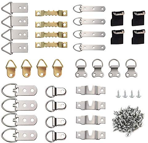 FEPITO 96 Pcs Bilderrahmen Hängehaken Kit, 9 Modelle Bild Hanger Haken mit Schrauben für Office Familie Foto Bild Malerei Hängende Sortierte Arten