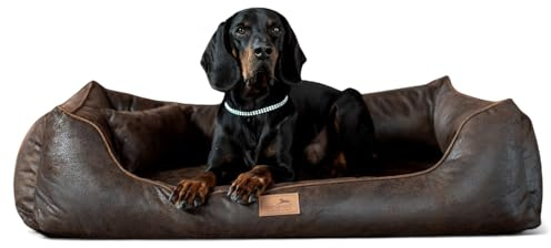 tierlando® Orthopädisches Hundebett Alberto im Vintage Antik Style mit abnehmbarem Velours-Bezug, komfortabel und pflegeleicht | Größe: 100x75cm | Farbe: 01 Braun