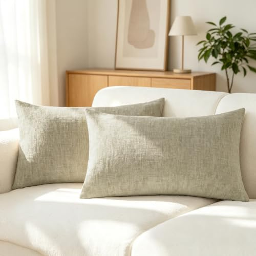 CaliTime Gemütliche Nackenrolle-Kissenbezüge für Couch, Sofa, Heimdekoration, einfarbig, weiches Chenille, 30 x 50 cm, Helltaupe, 2 Stück