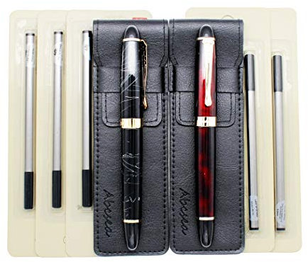 Abcsea 2 Stück Jinhao 450 tintenroller stift set Fineliner, feine Kugelschreiber set feine Spitze schwarz (weißer Draht und rot), mit 5 Stück 0,5 mm Standard-Rollerball-Mine schwarz