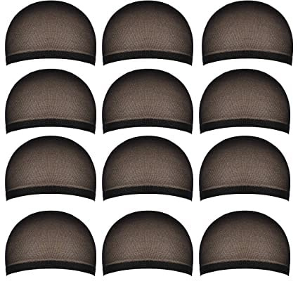 12 Stück Haarnetz für Perücken für Frauen und Männer, Nylon Perückenkappen aus Dehnbarem und Dünnem Strumpfstoff, geschlossenem Ende, Einheitsgröße (Schwarz)