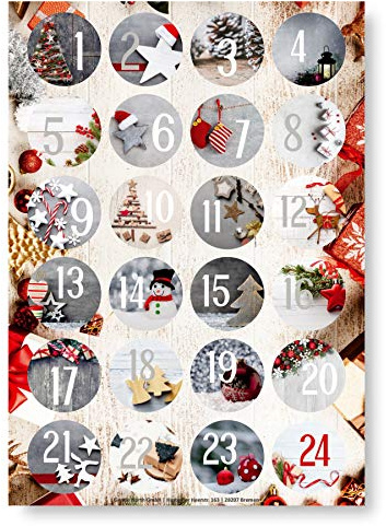 Adventskalender Aufkleber (Zahlen 1-24) - Sticker für Kalender zum selber basteln für Weihnachten - Adventskalenderzahlen Etiketten selbstklebend - Zahlenaufkleber - Nummern für Papiertüten - Rund