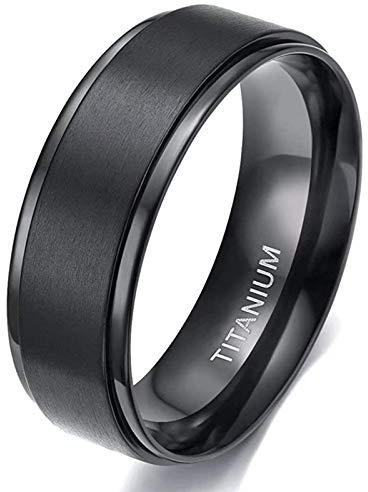 Zakk Ring Herren Damen Titan Verlobungsringe Eheringe Trauringe Schwarz Gebürstet 4mm 6mm 8mm(Schwarz-8mm, 68 (21.6))