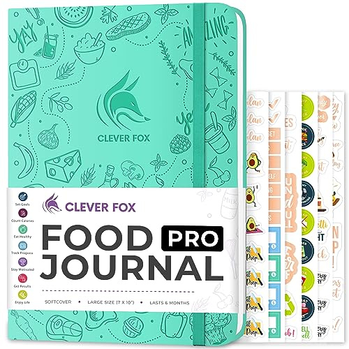 Clever Fox Food Journal Pro – diet- och wellnessplanerare för kvinnor och män – viktminskningsdagbok med kalorispårare – matlogga för spårning av måltider, träning och viktminskning – 18,5 x 26 cm,