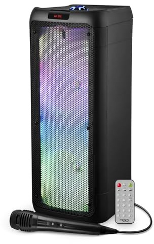 FestiSound Enceinte Active SRX208-500W - 2X 8 à LED - Autonome sur Batterie Bluetooth USB SD TWS - Micro Fil