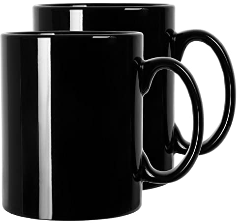 SHOWFULL Extra Large Coffee Mugs, 22 OZ Coffee Mug Set of 2, Smooth Ceramic Boss Cups, Big Capacity and Large Handle, for Dad Men, Black