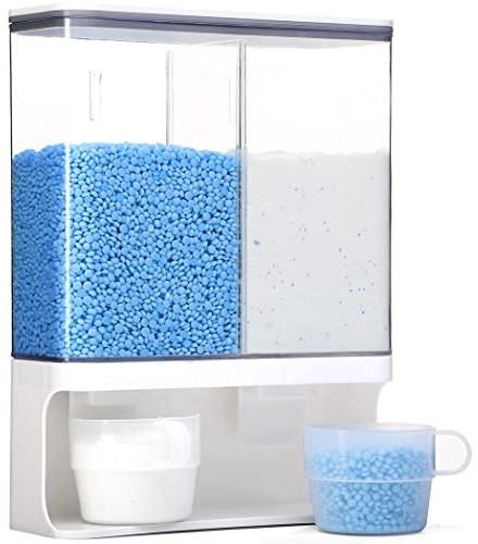 Conwomin Wall-Mounted Laundry Dispenser with 2 Rice Cups, 105 oz, Clear, Rectangular, Practical/Utilitarian, BPA Free