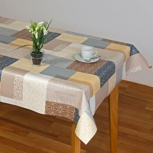 Mantel de Hule Huletec. Lámina Superior 100% PVC Antimanchas y Base de Algodón. Mirka Brown (100_x_140cm)