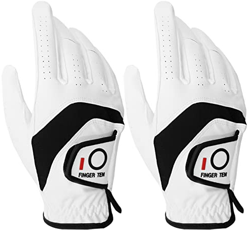 FINGER TEN Golfhandschuhe Herren Leder Links Rechts Golfhandschuh Wert 2 Stück, Golf Handschuhe Linke Rechte Hand Nicht Paaren Männer Golfer Rain Griff rutschfest, zum Größe S M ML L XL (M, Rechts)