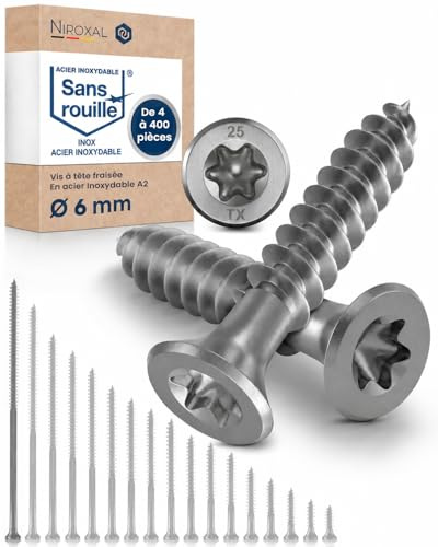 Träskruv Rostfritt Stål A2 Försänkt Huvud Torx TX25 – Delgängad – 6x180 mm – 10 st – Universalskruv för Trä