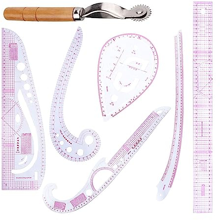 7 Stück Französisches Metrisches Lineal-Set, Abgeschrägt Transparent Lineal, DIY Nähen Lineal Schneiderset, Metrisches Lineal Set, Nähwerkzeuge, Biegbare Zeichen-Vorlage, Lineal Nähen, zum Schneidern