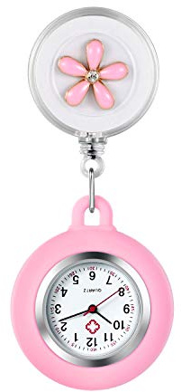 Avaner Krankenschwesteruhr Damen Taschenuhr FOB Uhr Blumen Design Pflegeruhr Kitteluhr Quarzwerk Pulsuhr Ansteckuhr mit Clip für Arzt Doktor Medical