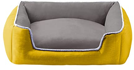 Hundebett, Hundesofa, Baumwolle + Leinen, Waschbares Hundebett Mit Rand, Hundekissen Vier-eckig, Für Drinnen, Draußen Yellow 60 * 45 * 19cm