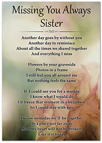 Missing You Always Sister Memorial Card Graveside Funeral Poem F446, Multicoloured, 148mm x 105mm