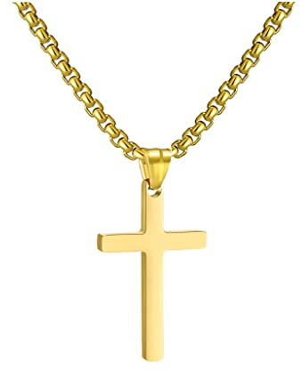 RWQIAN Kreuzkette Herren Kreuz kette Gold 55cm Edelstahl Jungen Anhänger Kreuz Halskette Schmuck für Damen