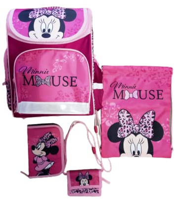 Undercover Minnie Maus Mouse Schulranzen SET 5-teilig - CLOU mit Schüleretui, Geldbeutel, Turnbeutel und Regenschutz, ca. 38 x 32 22 cm