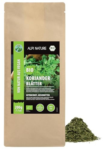 Alpi Nature Korianderblad BIO 200g, Torkade och Skärda Ekologiska Korianderblad för Matlagning