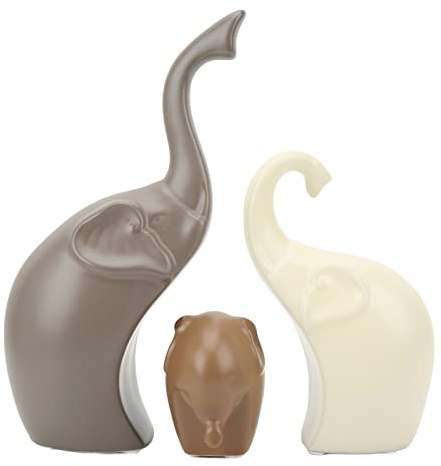 Buachois 3 Stück Keramik Elefanten Figur Deko, 23cm Helle Farbe Moderner Stil Porzellan Elefant Statue, Feng Shui Reichtum Viel Glück Elephant Skulptur Wohnzimmer Dekoration