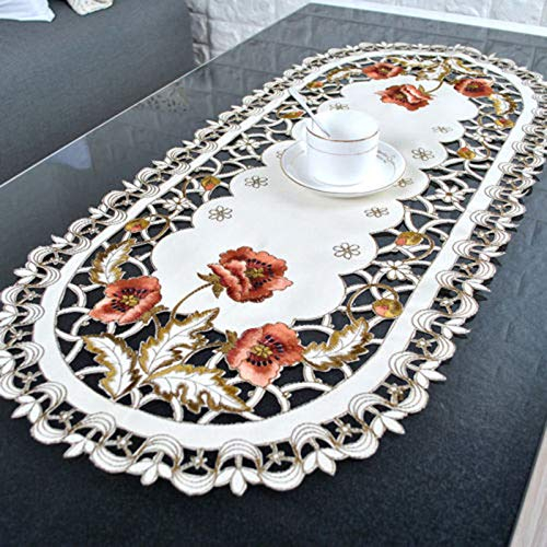 HEIBTENY Bestickte Spitze Tischdecke Quaste Anhänger Vintage Oval Tischdecke,40 * 85,Matte Hochzeit Event Home Decor