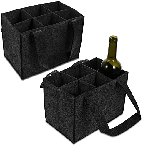 DBALL 2 Stück Flaschentasche Filztasche Flaschenträger Filz 6 Flaschen Getränketasche mit Abnehmbaren Trennwänden für Bierflaschen Weinflasche Getränkedose Wein (24 * 18 * 16cm Schwarz)