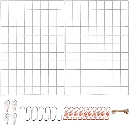 WUZILIN wandgitter Weiß 2er Set,Multifunktionale Gitterwand Wandgitter, Fotowand, DIY Dekoration, Bilderregal, Memotafel, Metall, （45 * 65cm）