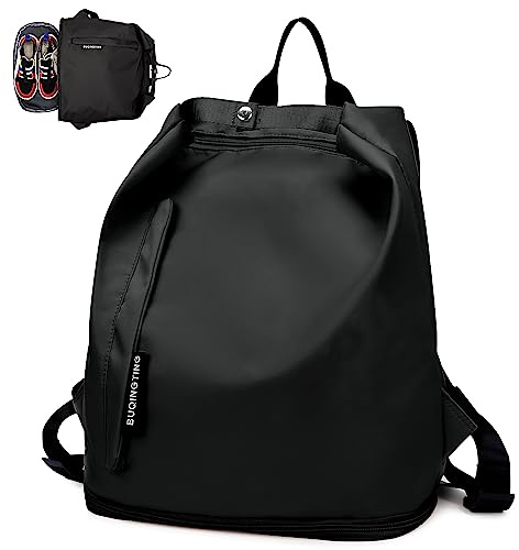 Keyck Sac à Dos Sport Etanche pour Femme et Homme - Compartiment Chaussure, Poche Humide, Petit, Léger, Imperméable - Pour Gym, Piscine, Voyage, Weekend, Fitness, Randonnée, College - Noir