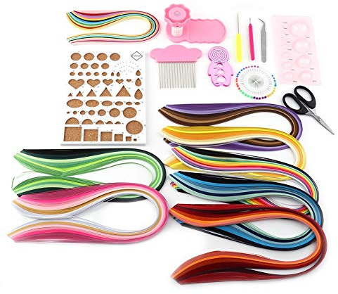 960 Streifen Papier-Quilling-DIY-Bastelset, Quilling-Werkzeugset, Papier-Quilling-Kits, Für DIY-Werkzeug, Rasterführung, Papierdesign, Zeichnungen, Schere (5 Mm)(3mm)
