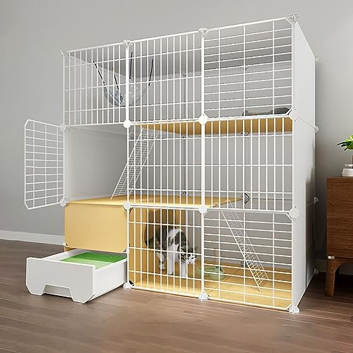 NUACOS Katzenkäfig, Katzengehege Outdoor DIY Kleintierkäfig, Gittergehege Katzenkäfig with Tur, für Kaninchen, Meerschweinchen, Welpen, Haustierprodukte,Weiß,111x49x111cm1