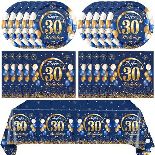 41PCS 30th Birthday Party Supplies Navy Blue and Gold 30th Birthday Plates and Napkins tablecloth 30th birthday Disposable Tableware for Men Woman