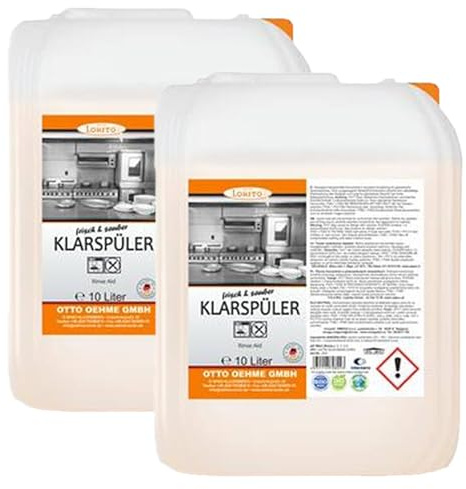 Lorito frisch & sauber Klarspüler Spülmaschine 2 x 10L | Kraftvoller Entkalker im Gewerbe-Großpack, materialschonend & glanzerhaltend, entfernt hartnäckige Verunreinigungen