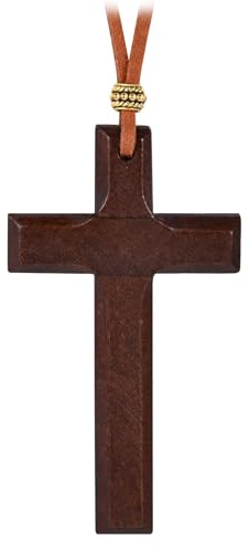 INFINIONLY Creativa Collar Colgante Cruz de Madera para Hombre Mujer Marrón Colgantes Parejas con Cadena de Cuerda de Algodón para Adolescentes