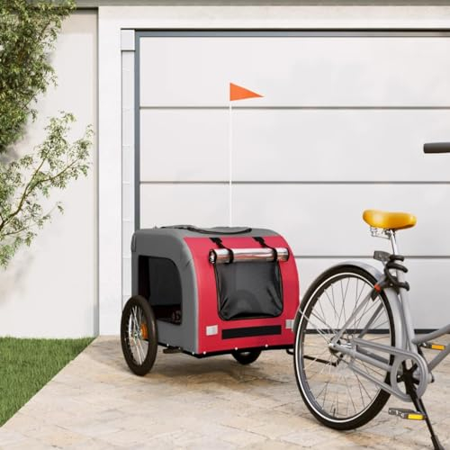 ZEYUAN Fahrradanhänger Hunde Rot und Grau Oxford-Gewebe & Eisen, Fahrrad Anhänger, Lastenanhänger, Handwagen, Fahrrad-lastenanhänger, Lastenfahrrad - 93838