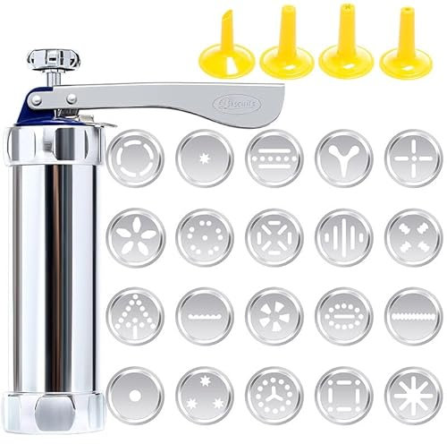 Dzaayediiy Aluminum Cookie Press Kit, Kitchen Cookie Press Guns Kit,with 20 Cookie Making Disc Shapes and 4 Icing Tips for Cake Decorating