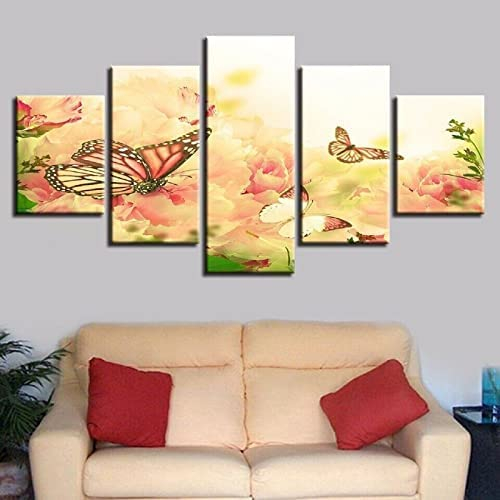 Bilder Leinwandbilder Schöne Stiefmütterchen Vlies Leinwand 5 Teilig Wandbilder Kunstdrucke Wandbild Bild Auf Kunstdruck Wanddeko Wand Wohnzimmer Wanddekoration Deko Modern (Xl/Mit Rahmen -8E3S-Z0F