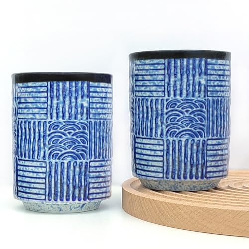 NIUKOMY Taza de Té Japonesa, Set de 2 Tazas de Té de Porcelana Chino, Mugs sin Asa de Cerámica, Tea Cup China, Azul, 275 ML