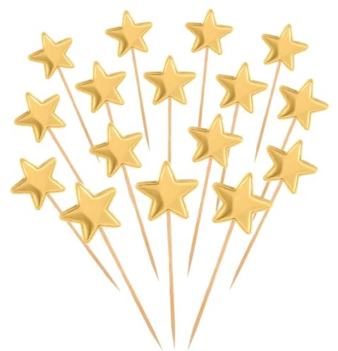 Thinp 50 Pcs Gold Star Cupcake Toppers,Stars for Cake Decorating Star Cake Toppers Gold Cupcake Toppers Sticks for Wedding Engagement Bridal Shower Birthday Party