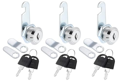 PATIKIL 5/8 Cabinet Cam Locks, 3 Pack Keyed Alike Cam Locks Set Zinc Alloy Storage Lock with Keys for File Drawer Mailbox Toolbox, Silver Tone