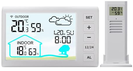 MagiDeal Station météo, thermomètre intérieur et extérieur, humidité, Distance de de 100 mètres avec Date, horloge météo multifonctionnelle