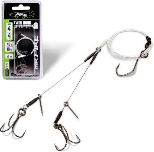 Angelhaken Vorfach Quantum Mr Pike Ghost Traces Twin Hook-Release-Rig Haken #4 50cm 4723005
