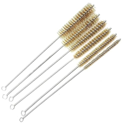Bkemkri - Set di pulizia per tubo in ottone, 6 pezzi, con manico da 8 a 25 mm, pulizia in ottone, spazzola per fili per tubo di cilindro caldaia