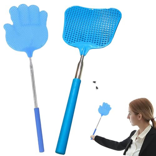 WeddHuis 2 Pièces Tapettes à Mouches Extensible Stable, Coloré pour Les Mouches, Les Moustiques et Les Insectes, tapette mouche (Blau)