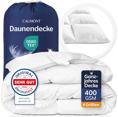 CALMONT - Daunendecke 155x220 Extra Leichte Sommerdecke I Oeko-Tex | Die Daunen Bettdecke ist Fachärztlich geprüft und auch für Allergiker geeignet. Aus 100% extra weichen Federn & Daunen.